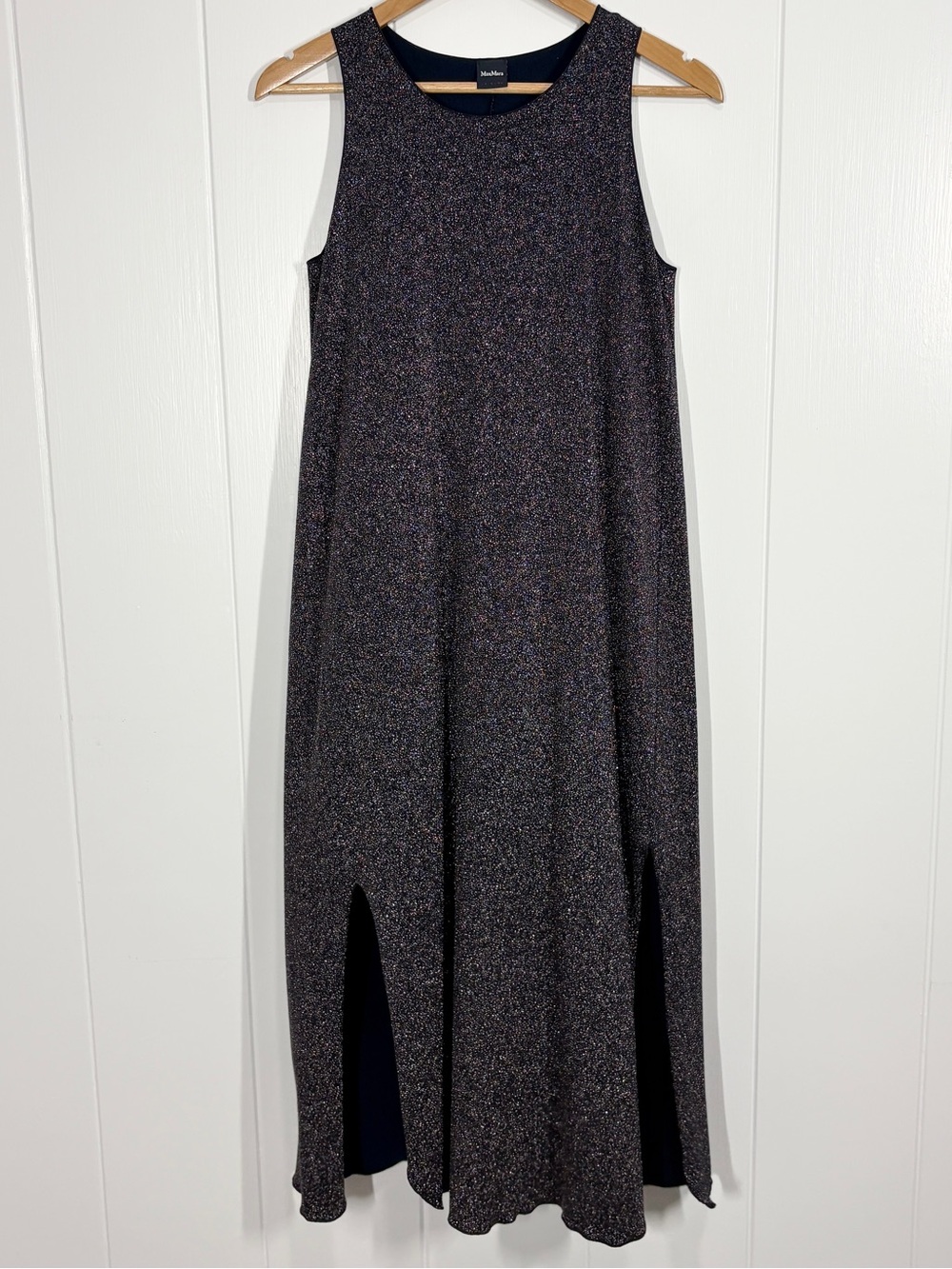 Max Mara Leisure Elisir Lurex Maxi Dress Size Small Blue Metallic Sleeveless